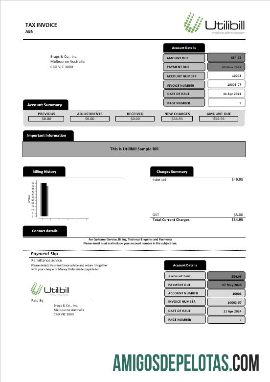 realista Austrália Utilibill Business Modelo fácil de preencher em formato Word e PDF